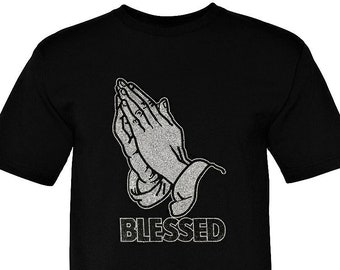 Blessed Silver Bling Rhinestone Men&#39;s T-Shirt