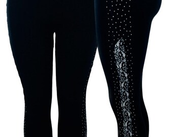 Black Stretch Spandex Leggings With Lace Up Sides