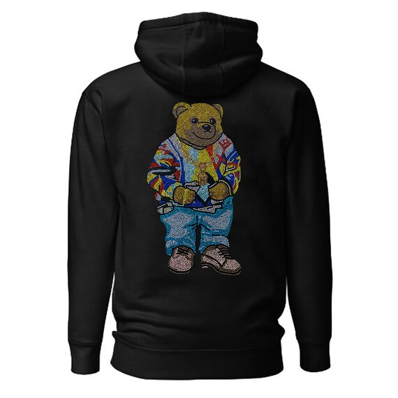 Sudadera con capucha para hombre con oso de peluche y diamantes de