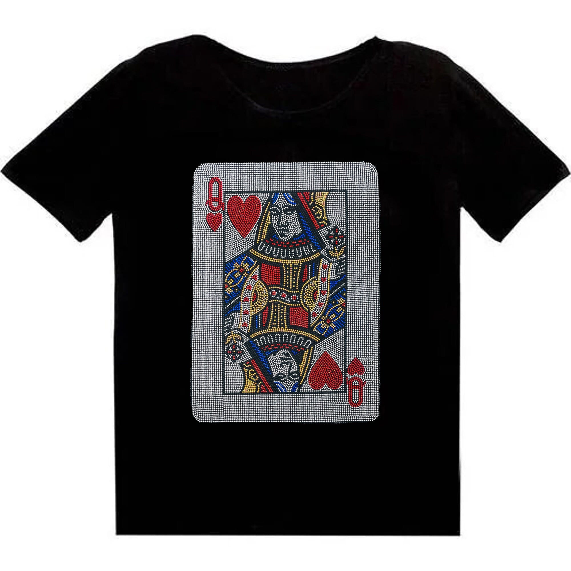 Queen of Hearts Card Bling Rhinestone Women's Stretch T
