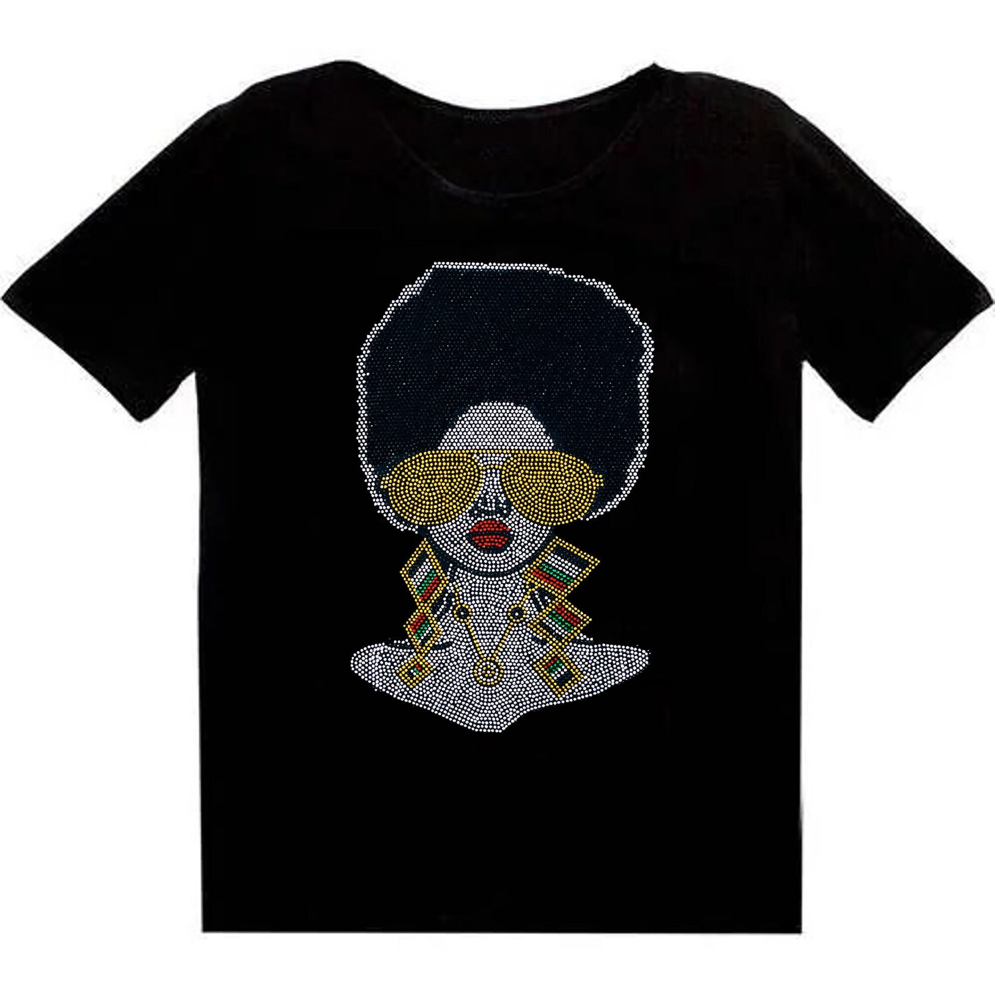 African Shades Girl Bling Rhinestone Women's Stretch Lower Neckline Top ...