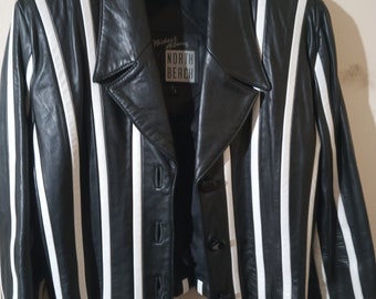 1980s Michael Hoban Black and White Vintage Leather Jacket and Skirt