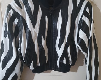 1980s Michael Hoban Zebra striped Leather Bomber Jacket