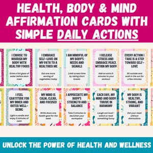 DIGITAL - Tarjetas de Afirmaciones de Salud, Cuerpo y Mente con acciones diarias para mejorar el bienestar