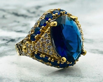 925 Sterling Silver Sapphire Ring: Vintage Style Women's Jewelry