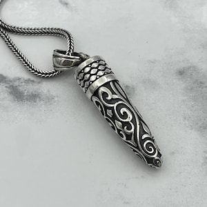 925 Sterling Silver Men&#39;s Bullet Necklace,  Intricate Patterned Pendant, Oxidized Men&#39;s Necklace, Ethnic Pattern Bullet Necklace, Gift