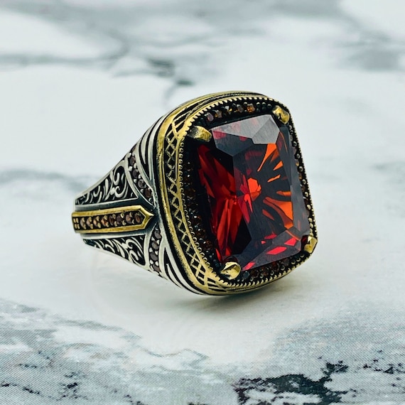 925 Sterling Silver Square Stone Men