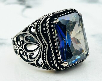 Sterling Silver Tanzanite Men's Ring: Turkish Ottoman Style