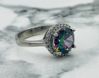 Oval Mystic Topaz Ring: 925 Sterling Silver Women's Ring