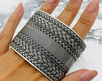 Silver Handmade Bracelet, Unisex Braided Patterned Silver Thick Bracelet, Embroidered Bracelet, Authentic Bracelet, Cuff Bracelet, Gift