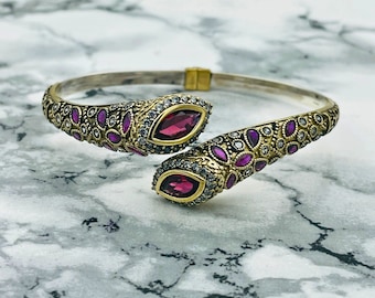 Silver Marquise Ruby Bracelet: Ottoman Turkish Handmade Vintage Bangle