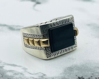 Sterling Silver Onyx Ring, Turkish Ottoman Style, Handmade
