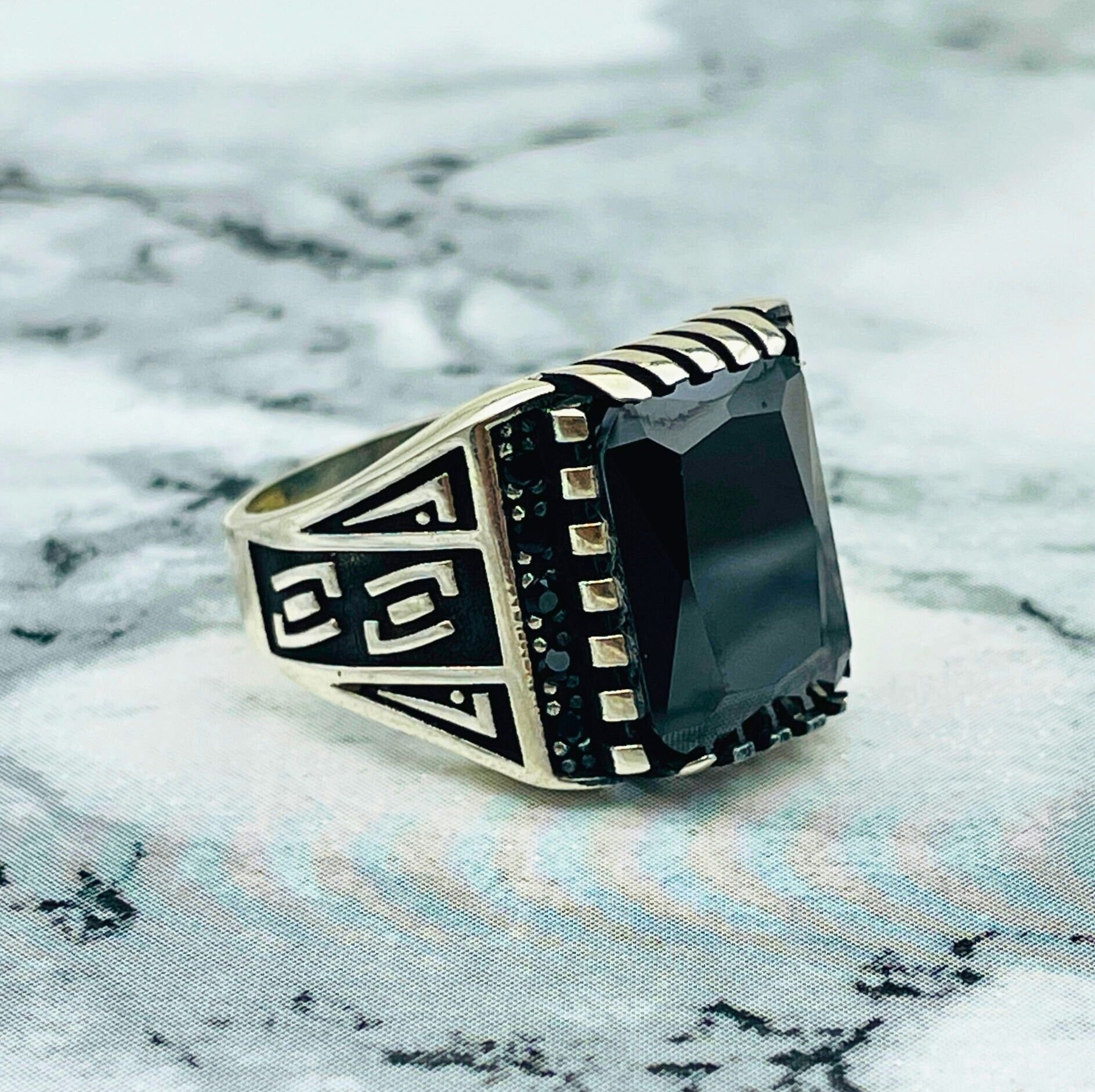 Oxidized Sterling Silver Black Onyx Ring: Turkish Handmade Ottoman