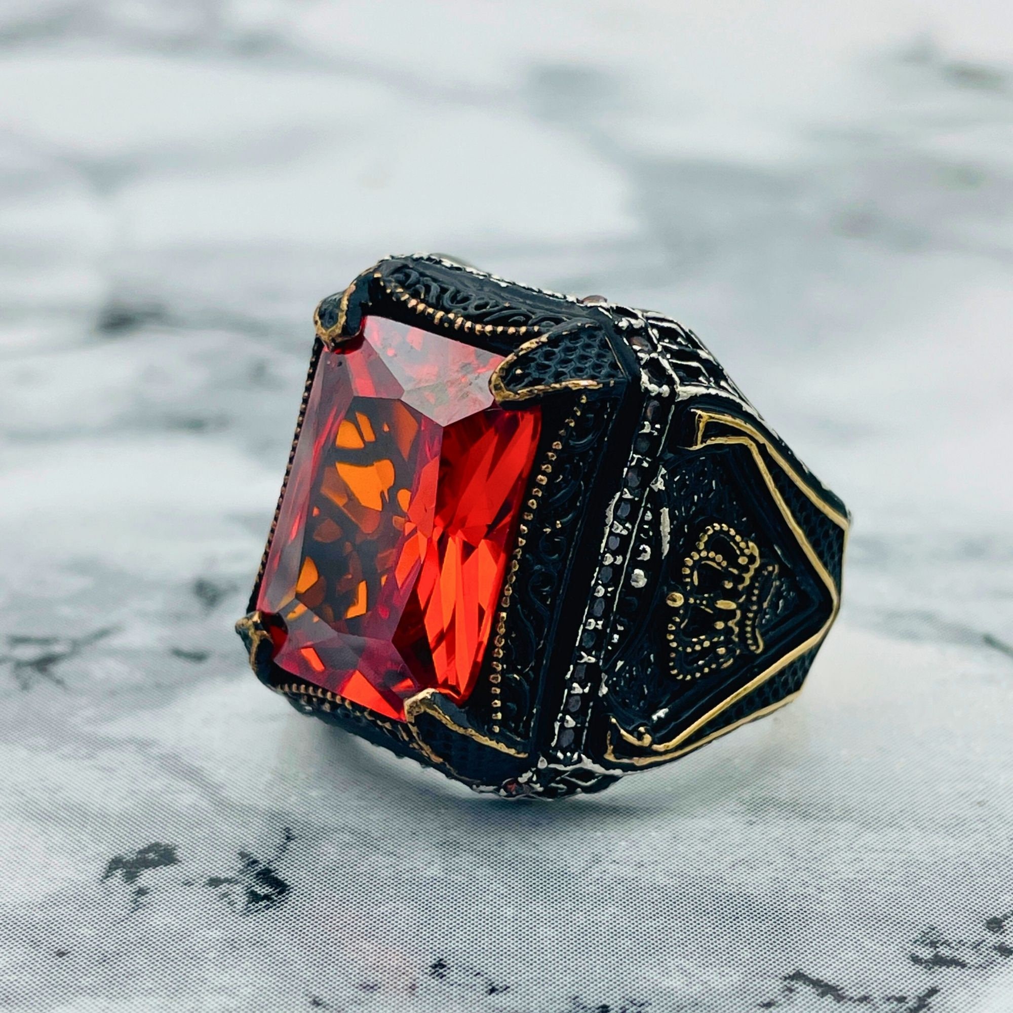925 Sterling Silver Square Stone Crown Detail Men's Ring, Garnet Stone Ring, Oxidized Silver Ring, Ottoman Handmade Silver, Gift for Him - Etsy 925 Sterling Silver Square Stone Crown Detail Men's Ring, Garnet Stone Ring, Oxidized Silver Ring, Ottoman Handmade Silver, Gift for Him - Etsy