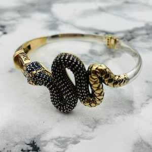 925K Silver Snake Bracelet: Sapphire Micro Stone, Ottoman Handmade