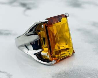 925K Sterling Silver Citrine Ring - Yellow Stone Jewelry