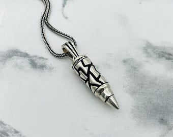 Oxidized Sterling Silver Bullet Pendant, Geometric Design, Men's Jewelry
