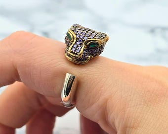 Sterling Silber Tiger Ring: Amethyst Tier Schmuck