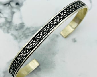 Unisex Braid Patterned Silver Bracelet, Embroidered Handmade 925 Sterling Silver Bracelet, Authentic Gift Bracelet, Handcuff Bracelet, Gift