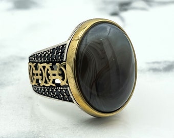 Sterling Silver Yemeni Agate Men's Ring: Turkish Ottoman Style