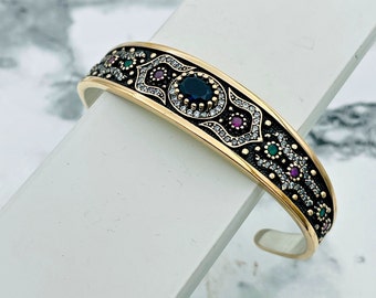Sapphire Silver Bracelet, Ottoman Turkish Vintage Style, Rustic Style, 925K