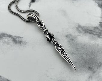 Oxidized Sterling Silver Spear Pendant , Viking Warrior Necklace, 925K , Gift for Man, Biker Accessory