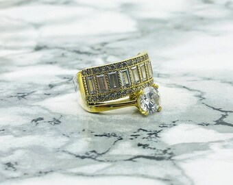 Anillo de circonita 925 quilates hecho a mano: joyería de compromiso y boda bañada en oro.