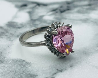 Sterling Silver Pink Quartz Ring: Drop Shaped Engagement Jewelry