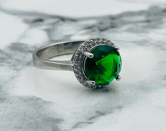 Emerald Ring: 925K Sterling Silver, Women's Engagement Ring