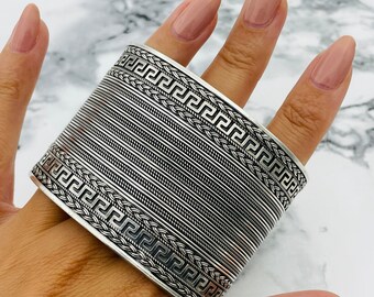 Handmade Sterling Silver Cuff Bracelet: Unisex Ottoman Braid Pattern