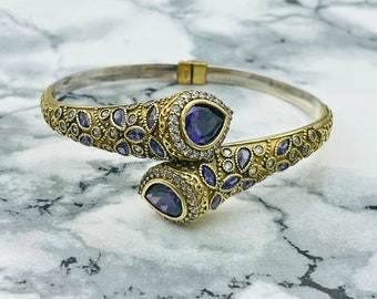 Pulsera de plata con piedra amatista: brazalete vintage turco otomano