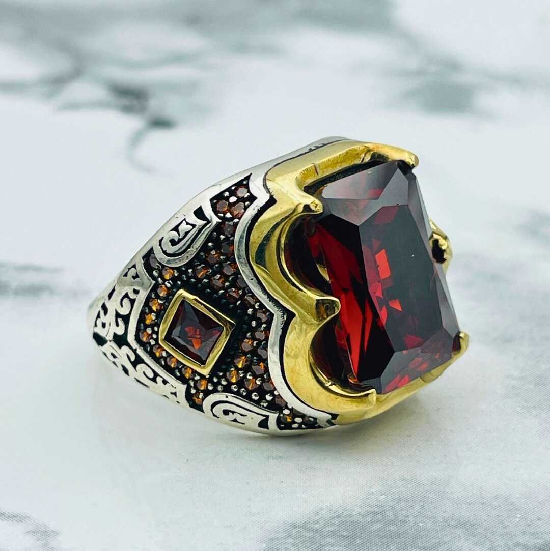 925 Sterling Silver Handmade Red Ruby Men Ring, Unique Men's Ring, Red ...