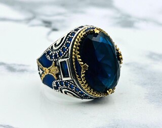 Anello In Argento 925 Con Zaffiro Blu Naturale AAA+ 11 Carati – Regolabile Uomo/Donna – Certificato