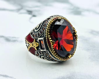 Bague homme rubis : bague ottomane en argent sterling