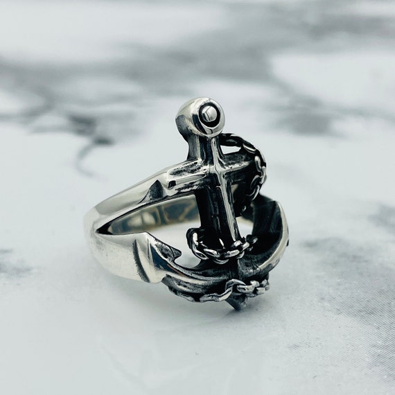 Bague ancre oxydee en argent sterling 925K bague en argent marin pour homme bague ancre bague marin bague en argent pour homme cadeau pour mari Etsy France