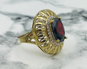 Vintage 925K Sterling Silver Red Ruby Ring: Women's Jewelry Gift