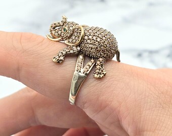 Sterling Silver Elephant Ring: Cubic Zirconia Animal Jewelry