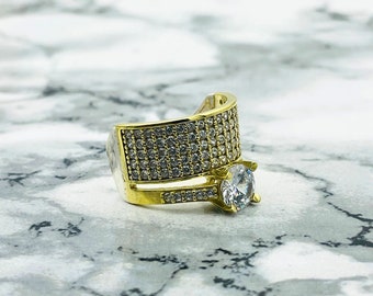 Anillo de circonita en plata 925 quilates hecho a mano: joyería de compromiso bañada en oro.