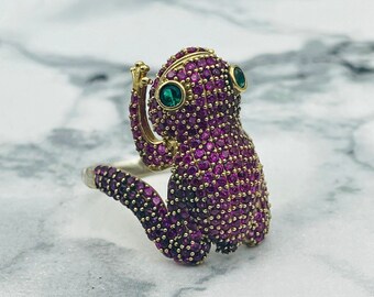Sterling Silver Frog Ring: Ruby Stone Animal Jewelry