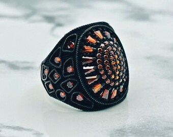 Oxidized Sterling Silver Men's Ring: Ruby Stone Ottoman Design