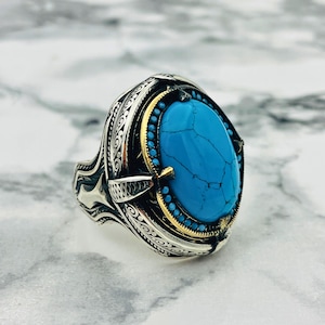 Anillo de piedra turquesa para hombre de plata de ley 925, anillo turco hecho a mano, joyería para hombres, anillos de plata turquesa, anillo de estilo otomano, anillo de regalos