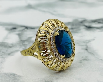 Vintage 925K Sterling Silver Blue Sapphire Ring: Women's Jewelry Gift