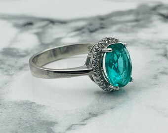 Oval Aquamarine 925K Sterling Silver Ring: Women's Engagement Jewelry
