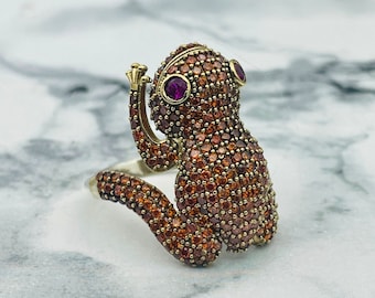 Citrine Stone Frog Ring: 925 Sterling Silver Animal Jewelry
