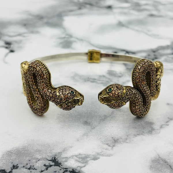 Bracelet modèle serpent pour femmes en argent 925K, bracelet en pierre micro citrine, bracelet serpent, bracelet turc ottoman fait à la main, cadeau pour les femmes