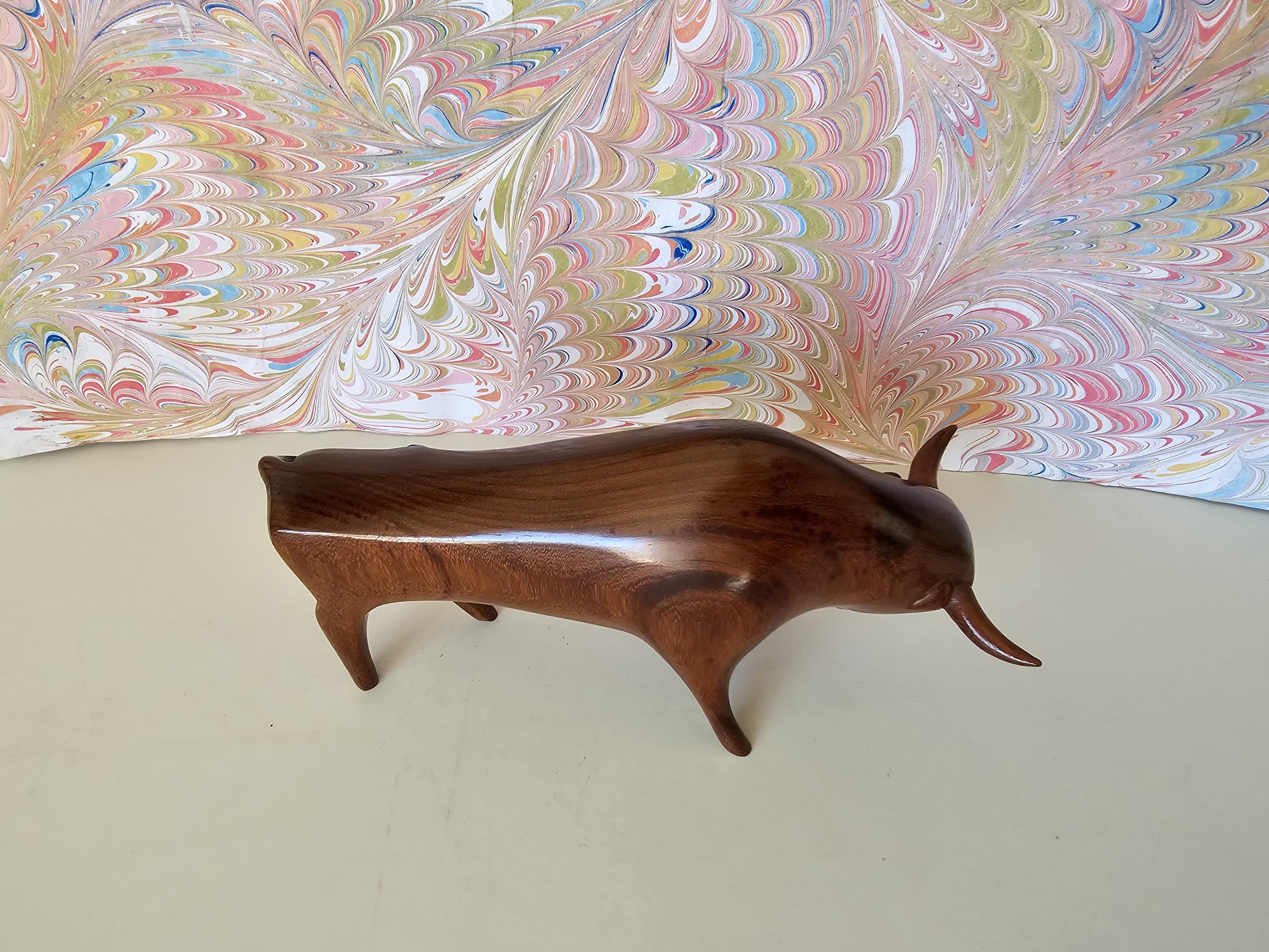 Vintage Teakholz Figur Stier Mid-Century Retro 60er Jahre Shabby