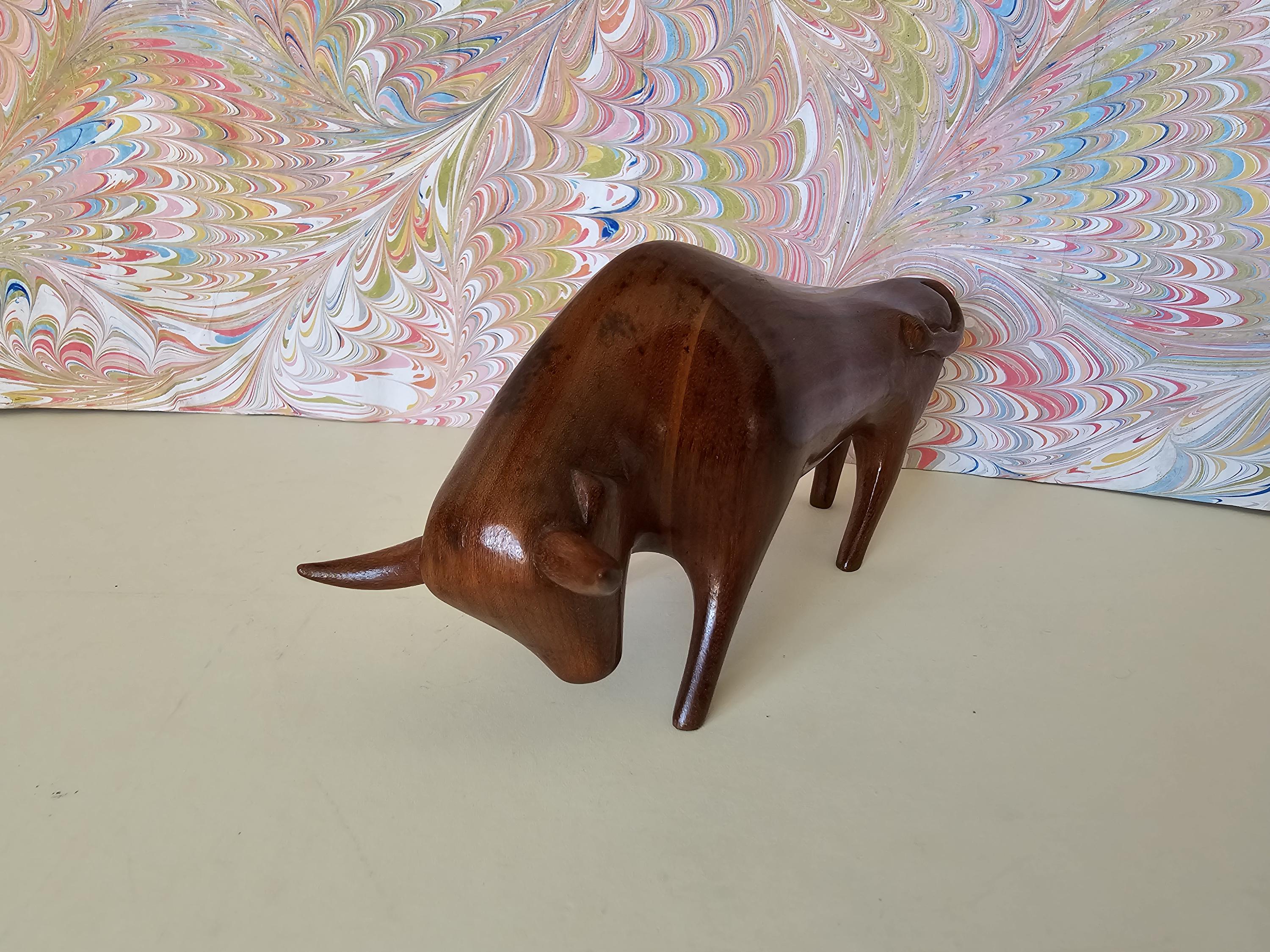 Vintage Teakholz Figur Stier Mid-Century Retro 60er Jahre Shabby