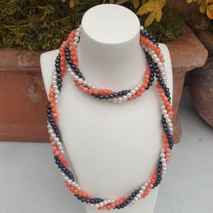 Vintage coral and pearl necklace long