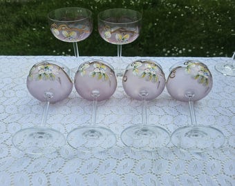 Vintage Boho Crystal, Set of 6 Goblets, Pink Glass, Gift Idea, Vintage Party Shot Glasses, Hand-Painted Elegant Goblets, Modern Bar Set