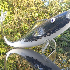 1970s Large Bohemian Glass Fish / Glass Animal Sculpture / Bohemian Glass